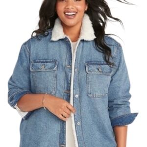 Old Navy Sherpa Lined Jean Shacket Plus Size 3X Denim Barn Jacket